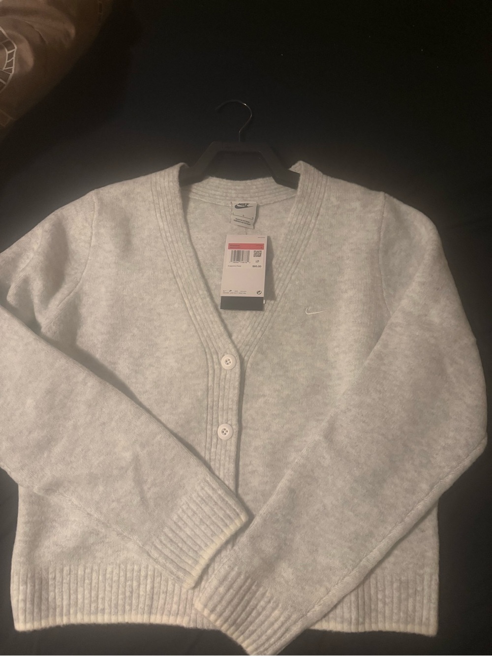 Nike Light Gray V-Neck Button Cardigan Sweater $85